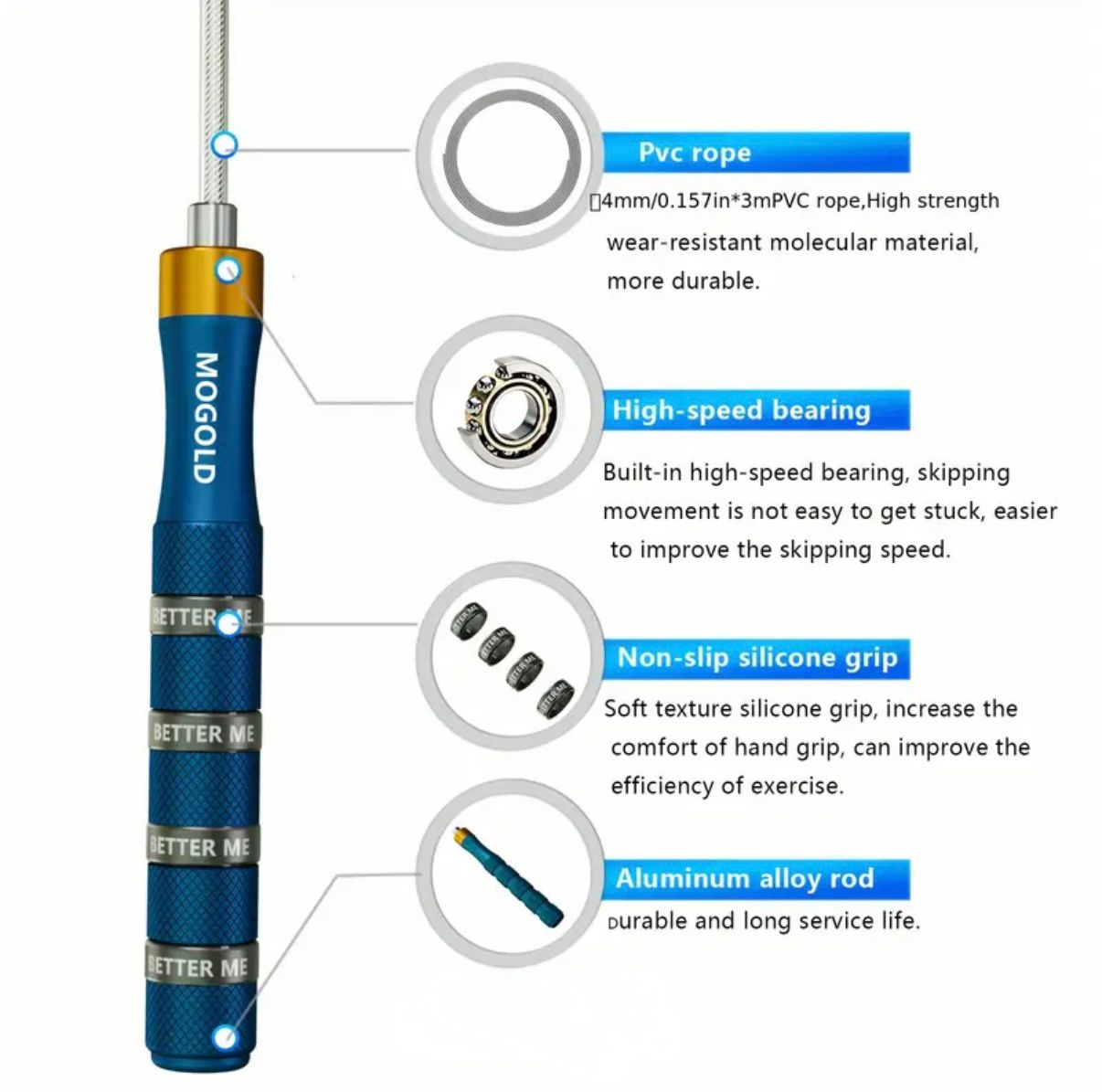 SPEED ROPE - Ajustable MOGOLD para adultos.